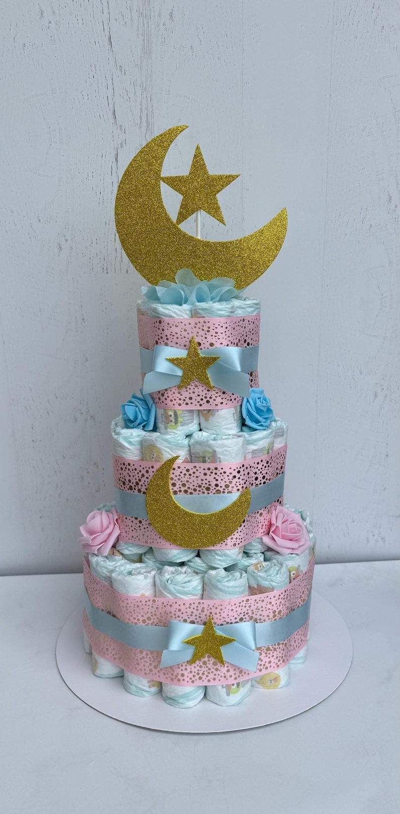 Twinkle Little Star Diaper Cake With Fairy Light Baby Shower ...