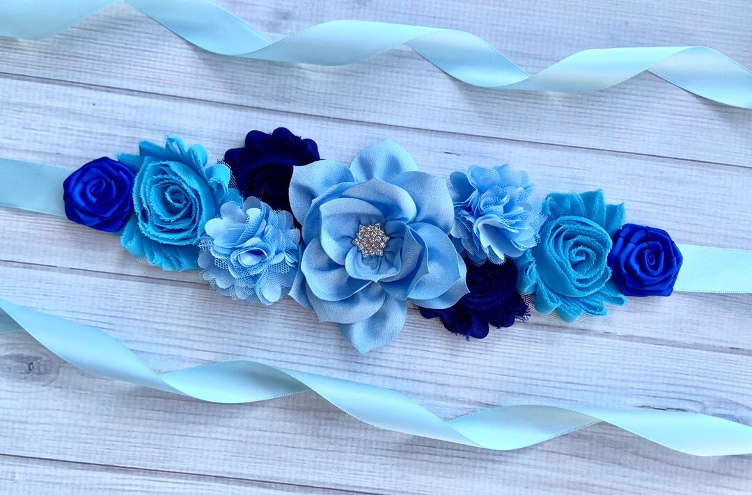 Blue Maternity Sash Boy Baby Shower Sash Blue Pregnancy Sash Blue Baby