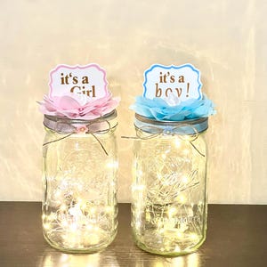 Mason Jars Baby Shower Decoration With Fairy Lights  It’s a Girl or It’s a Boy Baby Shower Centerpieces Baby Shower Table Centerpieces