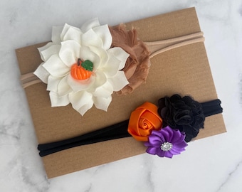 Fall Pumpkin baby headband SET Halloween headbands newborn headband Toddler Girl Headband Nylon headbands Autumn headband Set