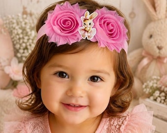 Ballerinakanin babyhårband, nyfödd shabby rose, babyflicka blommig hårrosett