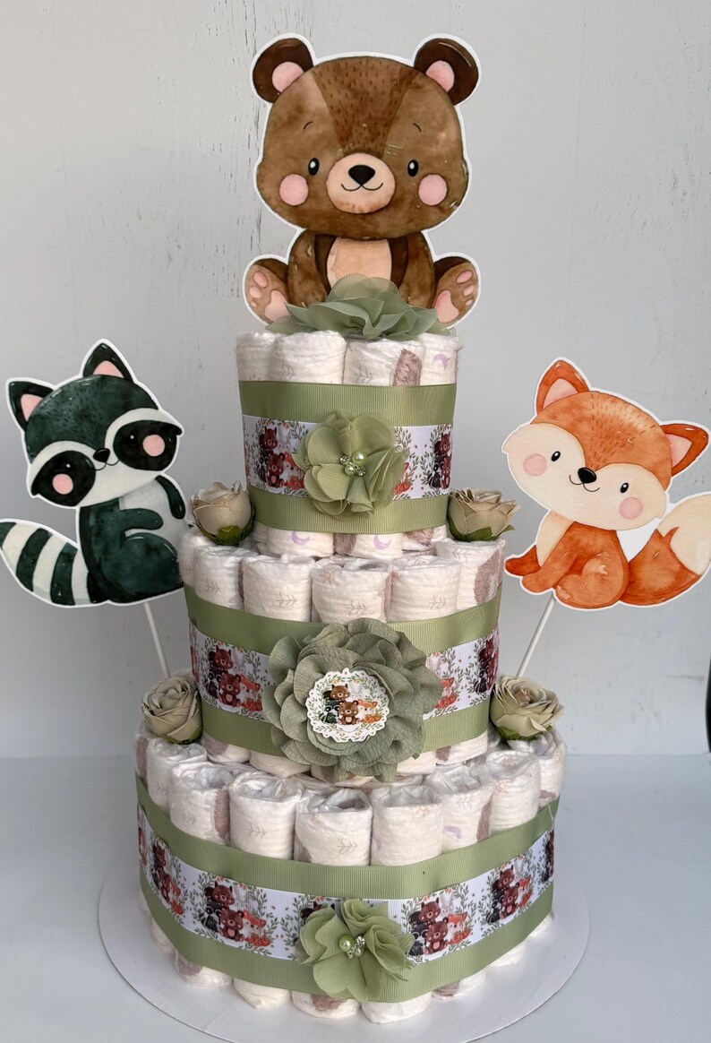 Woodland Diaper Cake ,3 Tier Baby Shower Centerpiece - Etsy