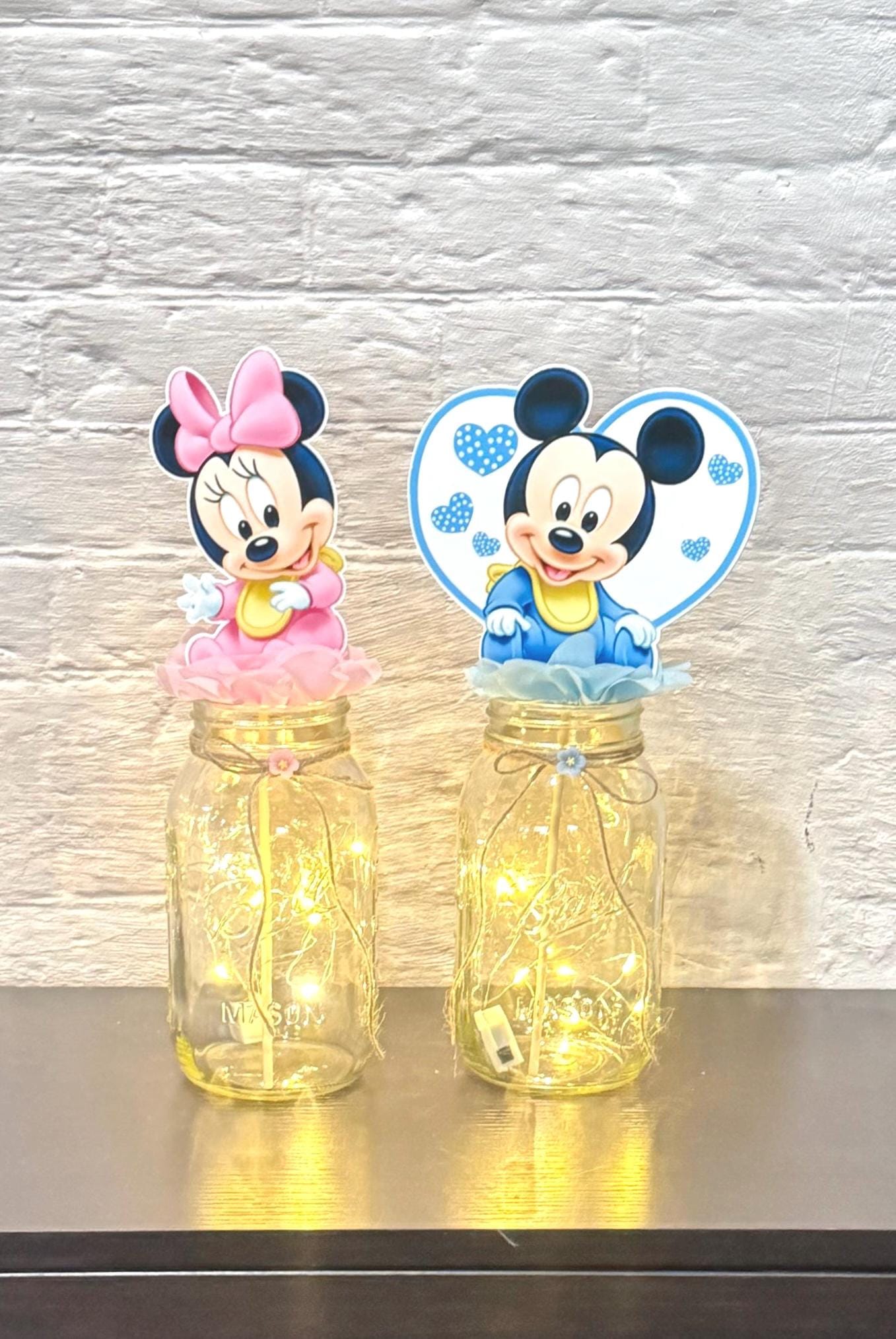 Baby Minnie / Mickey Mouse Baby Shower Centerpiece: Mason Jar With