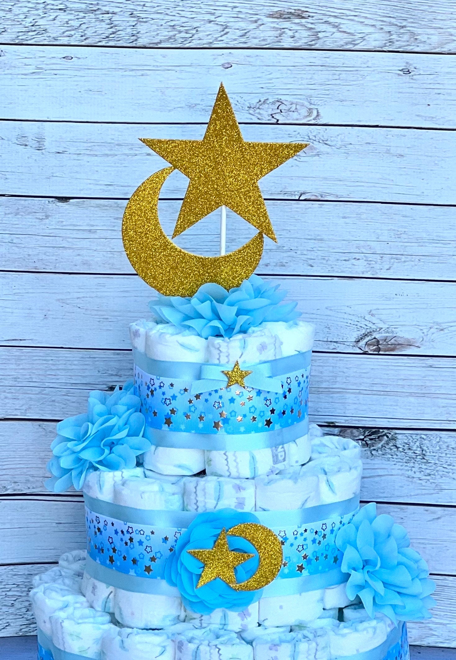 Moon and Star Diaper Cake Baby Shower Boy Centerpiece Decor - Etsy, image size:1468x2126