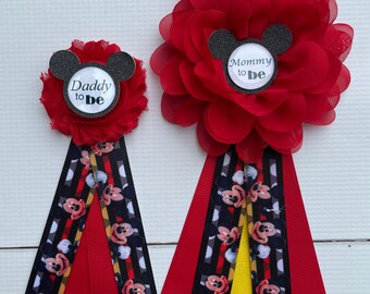 Baby Shower Mickey Mouse Mom To Be It's A Boy Faja Cinta Azul Con Corsé