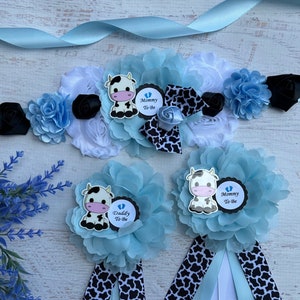 Blue Cow Baby Shower Sash , Cow Maternity Sash ,Baby Shower Boy, Mommy to Be Sash Pregnancy Sash   Blue Cow Sash for Mommy