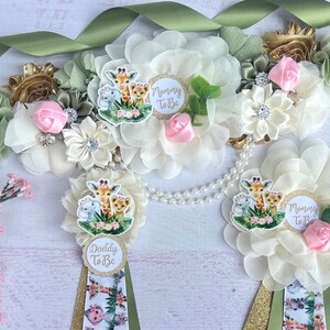 Safari Baby Shower Sash Girl ,Safari Maternity sash ,Jungle Safari Maternity Belt ,Pregnancy Sash ,Safari Mom to be Sash, Baby Shower Pins