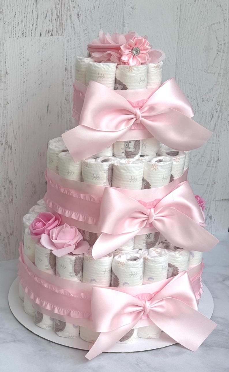 Pink Bow Baby Shower Diaper Cake Gift Centerpiece ,boy or Girl ...