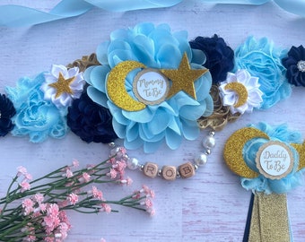 Little Star Baby Shower Maternity Sash Boy, Moon and Star Corsages