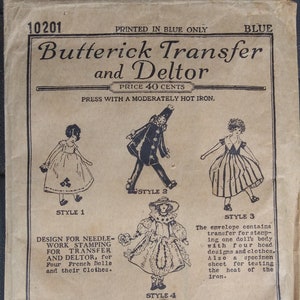 1919-1923  Butterick Deltor Pattern For Four French Dolls and Their Clothes #10201
