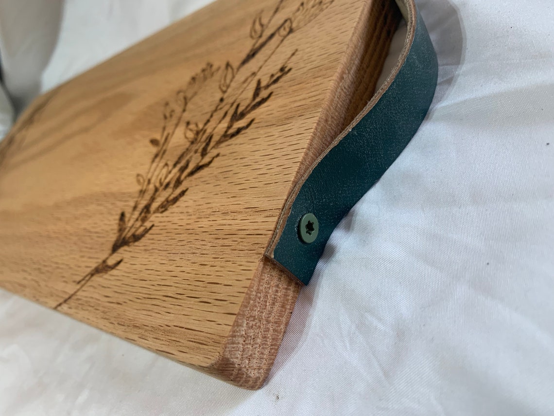 Cheese boards leather handles woodburn solid oak cutting board Etsy