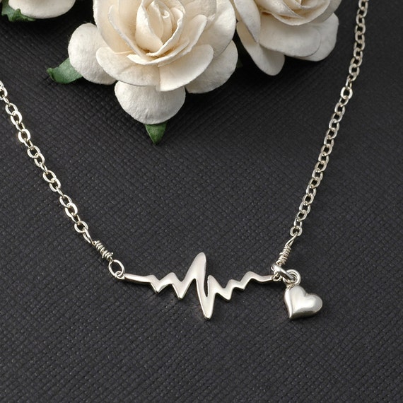 EKG Rhythm Heart Beat Necklace Sterling Silver Gift for Doctor | Etsy