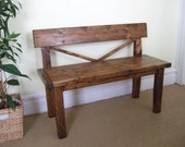 Farmhouse style bench Rustic bench with back Solid Wood bench Handmade Bench
