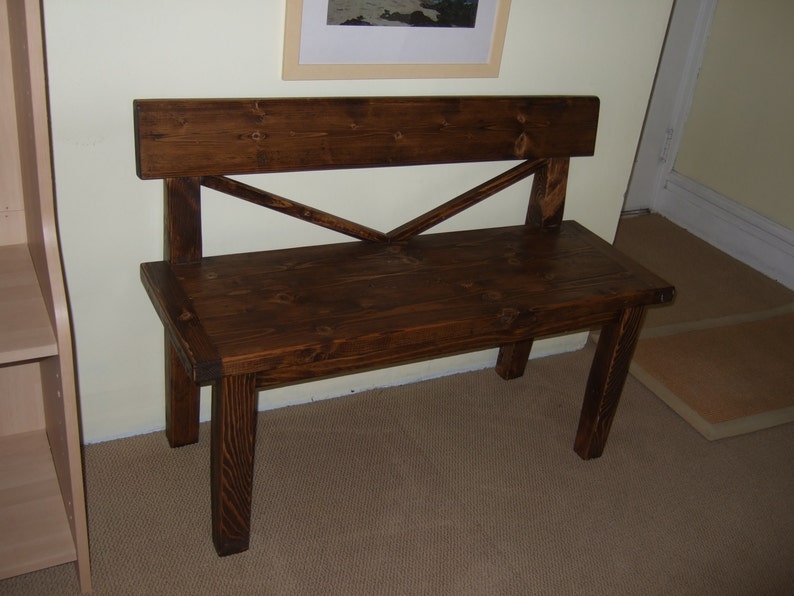 Farmhouse Style Bench With Back Farmhouse style bench Rustic bench with back Solid Wood | Etsy