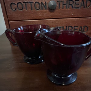 Vintage Red Glass Sugar and Creamer