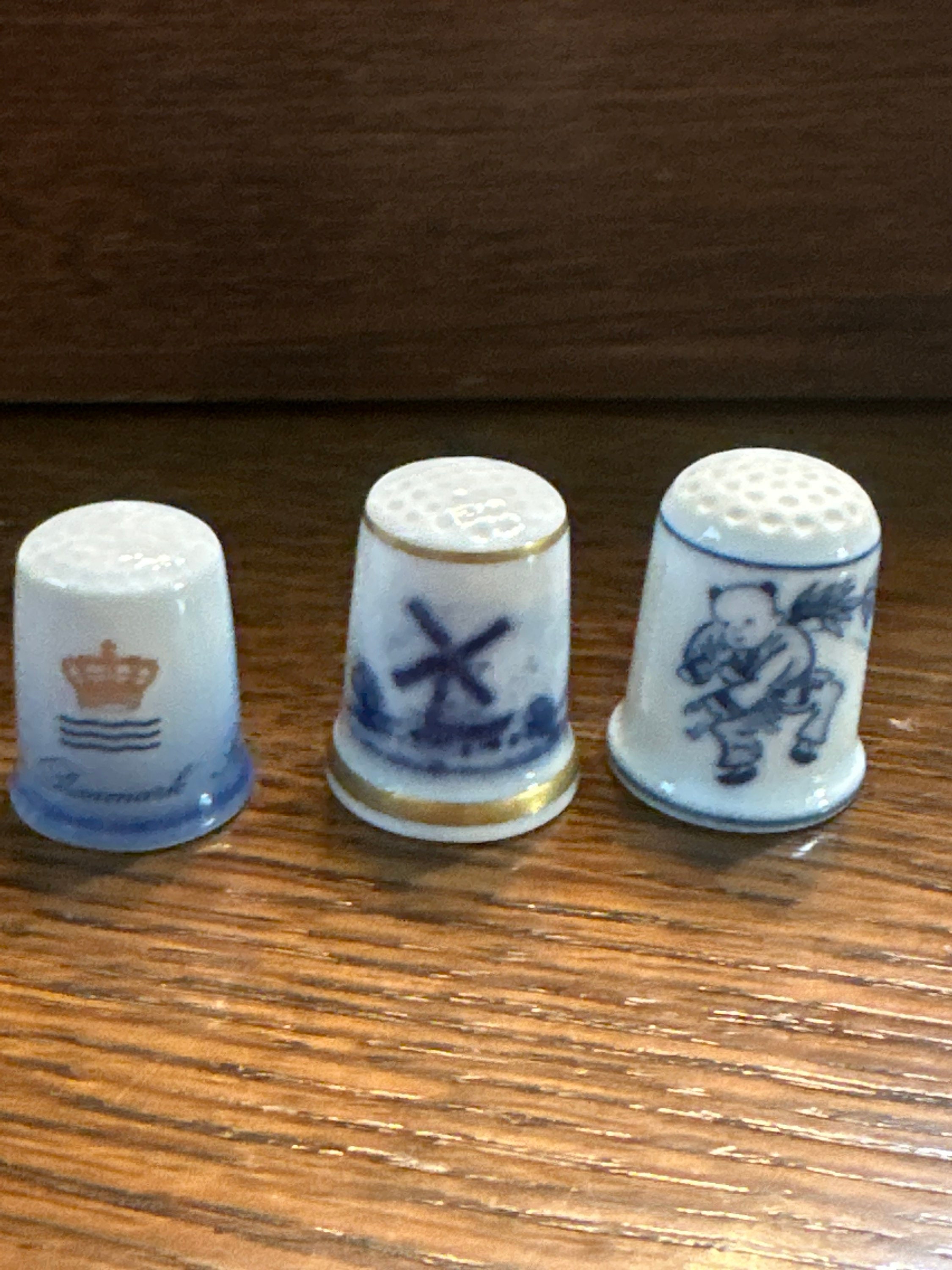 Porzellan-Fingerhüte Vintage – 3er Set In Blau, Mit Goldrand