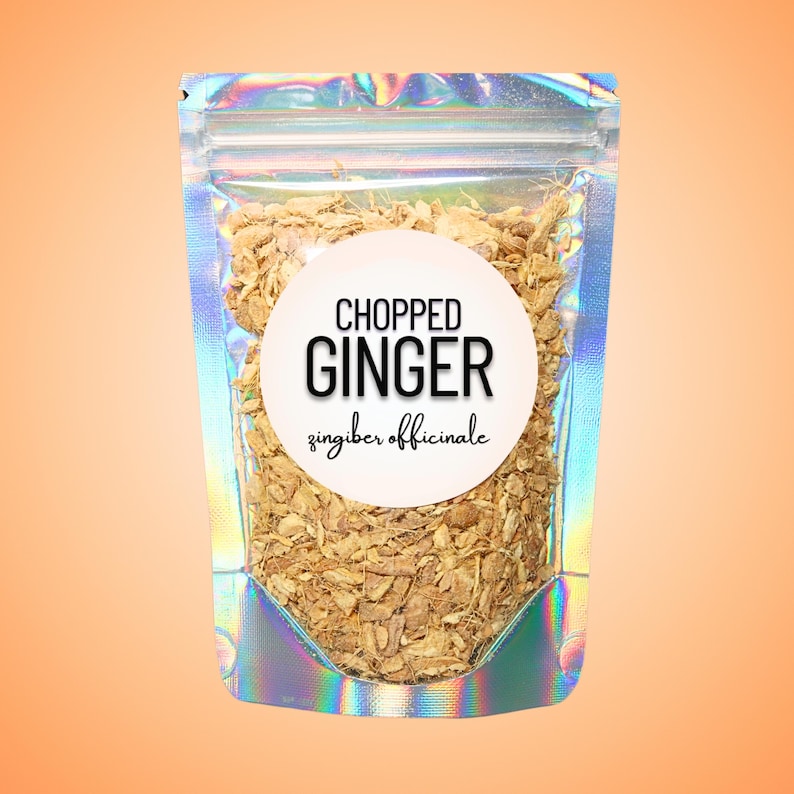 Gengibre em pedaços picado • Zingiber officinale • Ingrediente botânico seco totalmente natural • Pedaços de gengibre cortados a granel • Ingrediente culinário e fitoterápico imagem 1