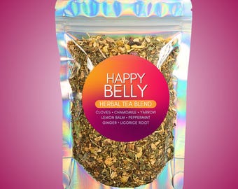 Chá Happy Belly • Mil-folhas, Gengibre e Camomila 100% Naturais • Mistura de Chá de Ervas Botânicas