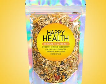 Chá Happy Health • Ginseng, Gengibre e Sabugueiro • Mistura de Chá de Ervas Botânicas Totalmente Natural