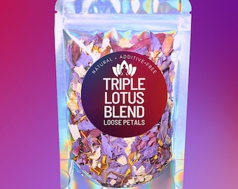 Triple Lotus Tea Blend • Egyptian Blue Lotus + White Lotus + Red Lotus • Relax and Calm Ceremony Tea • All-Natural Loose Petals