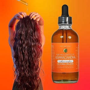 Aceite de masaje de ashwagandha • Infusión ayurvédica totalmente natural • Raíz de ashwagandha de recolección silvestre de primera calidad en aceite de semilla de sésamo • Botella de vidrio de 2 oz / 4 oz imagen 1