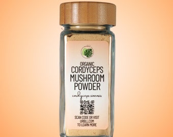 Organic Cordyceps Mushroom Powder in Glass Jar • Premium Grade • 100% Organic