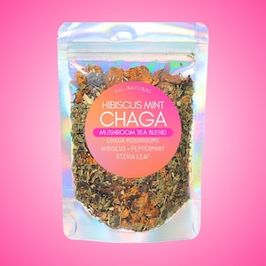 Hibiscus Mint Chaga Tea • Wildcrafted Chaga Mushroom, Hibiscus Flower & Peppermint • Botanical Apothecary Blend