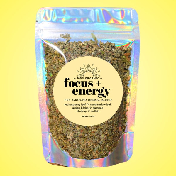 Focus + Energy PRE-GROUND Herbal Blend • 100% Organic • All Natural • Vegan • Morning Herbs • Breakfast Blend