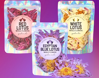 Lotus Sampler • Whole Flower Trio Bundle • Egyptian Blue Lotus + White Lotus + Red Lotus • Sample & Save • Zero Additives or Fillers