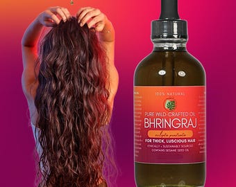 Aceite capilar Bhringraj • Suero nutritivo totalmente natural para el cuero cabelludo y las raíces • Infusión de hierbas silvestres en aceite de sésamo • Masaje del cuero cabelludo + lubricación capilar