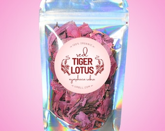 Red "Tiger" Lotus Petals • 100% Organic • Nymphaea rubra • Free of Pesticides, Fertilizers, Chemicals and Additives