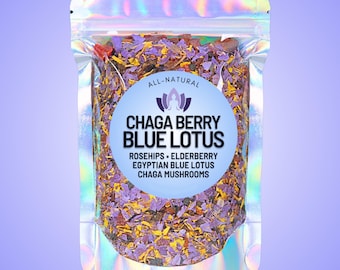 Chaga Berry Blue Lotus Tea • Egyptian Lotus Herbal Blend • Mushroom & Elderberry • Caffeine-Free