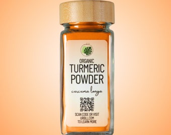 Organic Turmeric Powder in Glass Jar • Premium Grade • 100% Organic Superfood Powder