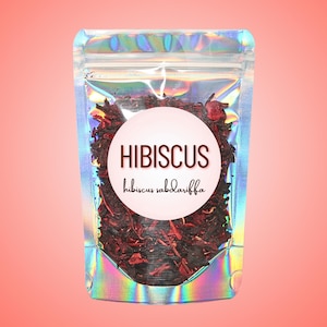 Hibiskus • Natürlich • Hibiscus sabdariffa • Getrocknete lose Blütenblätter • Geschnittenes und gesiebtes Kraut für Tee, Kräutertee, Rituale, Apotheken, Kräutermischungen