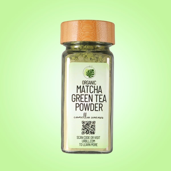 Organic Matcha Green Tea Powder in Glass Jar • Premium Ceremonial-Grade
