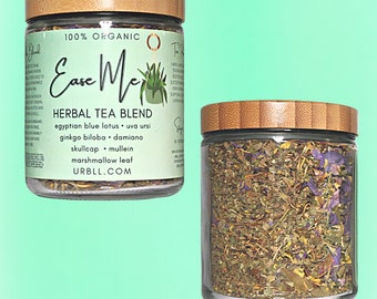 Ease Me Herbal Tea Blend in Glass Jar • 100% Organic • All-Natural • Vegan • Ease and Soothe Organic Herbal Tea Blend