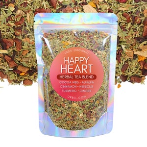 Happy Heart Bio-Teemischung • Kräutertee • Vegan, ohne Zusatzstoffe, ohne Pestizide, ohne Chemikalien • 100% Bio-Kräuter • Gesundheit und Wohlbefinden
