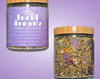 Lucid Dreams Herbal Tea Blend in Glass Jar • 100% Organic Herbal Dreaming Blend • Blue Lotus, Mugwort, Lavender All Natural Herbal Tea Blend