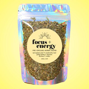 Focus + Energy Pre-Ground Herbal Blend • All-Natural Herb Blend • Zero Additives or Fillers • Morning Ritual • Caffeine-Free Tea Blend