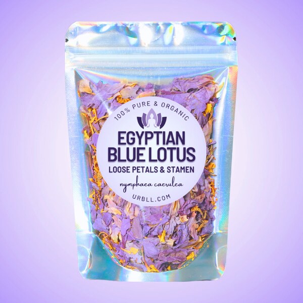 CRUSHED Premium Egyptian Blue Lotus Loose Petals + Stamen • 100% Organic • Nymphaea caerulea • Free of Pesticides, Fertilizers & Additives