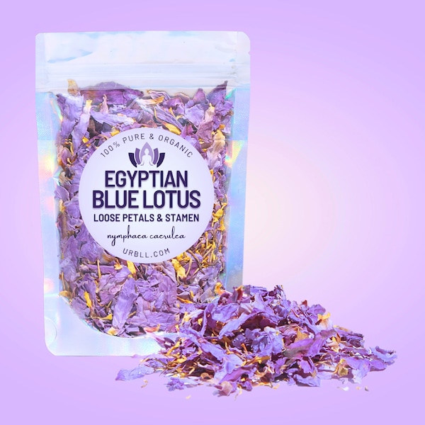 CRUSHED Premium Egyptian Blue Lotus Loose Petals + Stamen • 100% Organic • Nymphaea caerulea • Free of Pesticides, Fertilizers & Additives