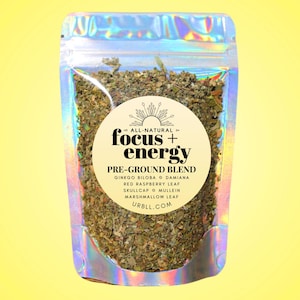 Focus + Energy Pre-Ground Herbal Blend • All-Natural Herb Blend • Zero Additives or Fillers • Morning Ritual • Caffeine-Free Tea Blend