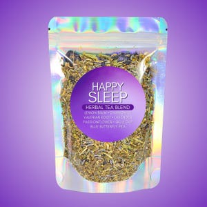 Happy Sleep Tea • Lemon Balm + Chamomile + Valerian + Lavender + Passionflower + Skullcap + Butterfly Pea • Relax & Calm Bedtime Herbal Tea