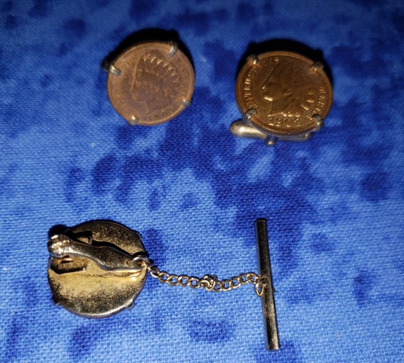 Indian Head Penny Cufflinks and Tie Pin - Swank - image 2