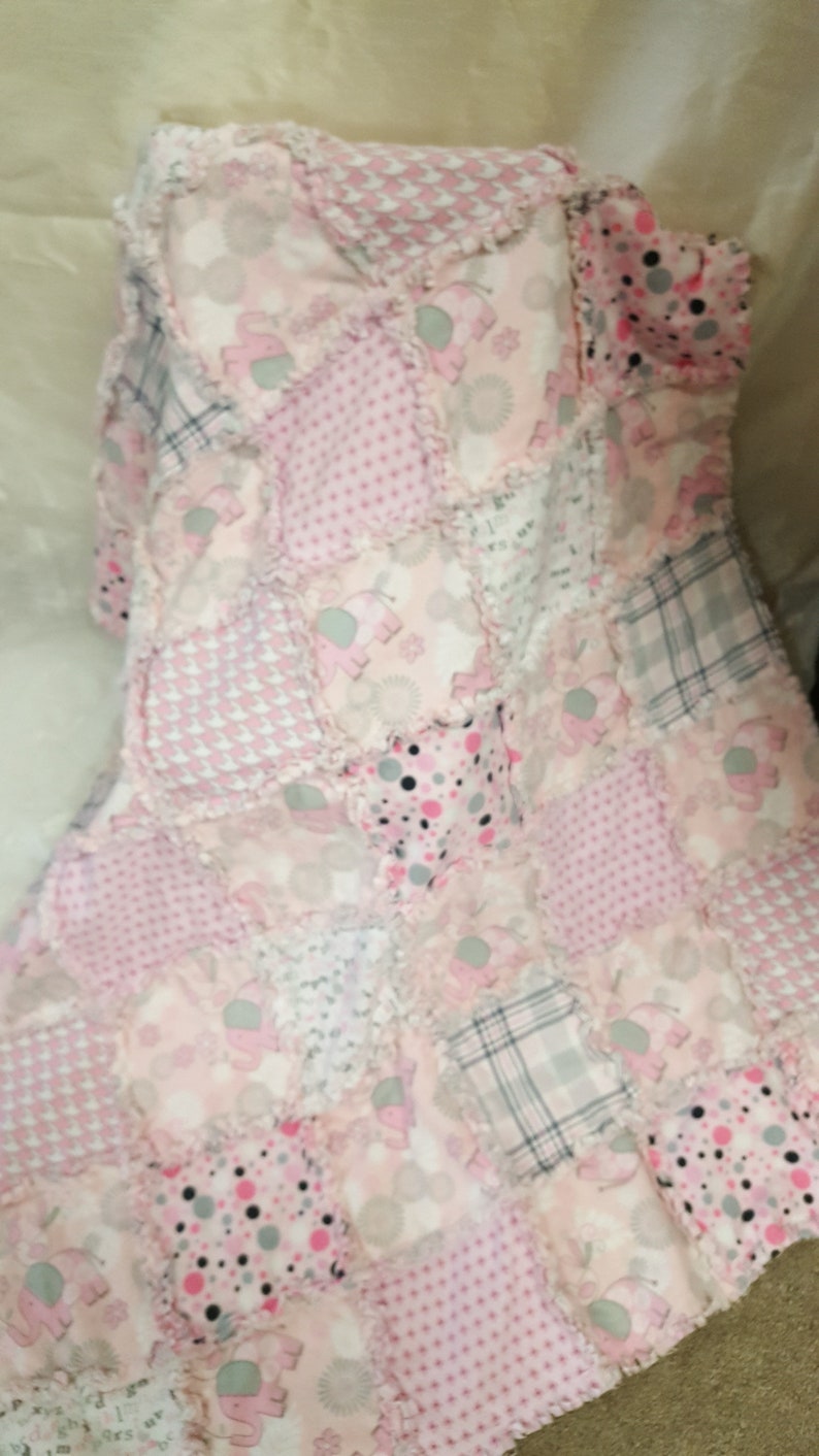 Handmade Pink /& Gray Elephant Quilt Set C-72