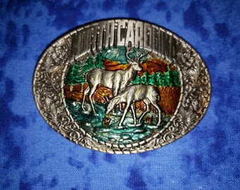 North Carolina  / Deer Belt Buckle - Indiana Metal Craft 1983