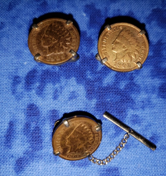 Indian Head Penny Cufflinks and Tie Pin - Swank - image 1