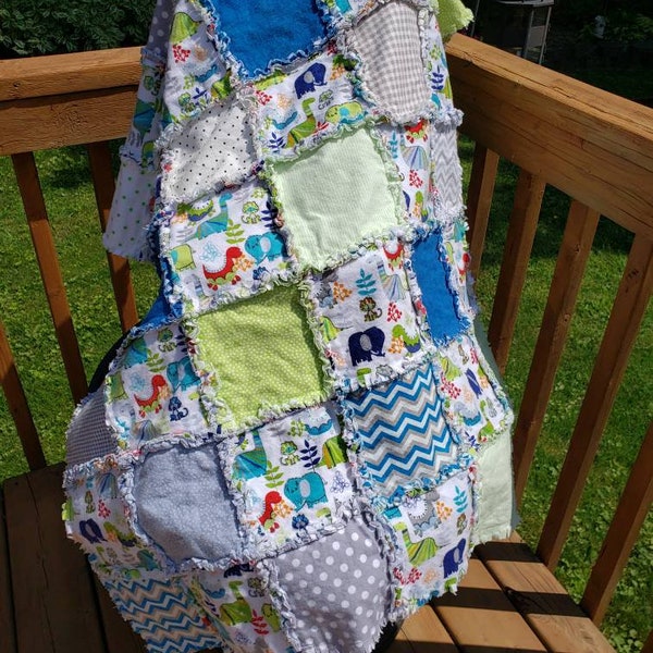 Handmade Dinosaur/Elephant/Cat Rag Quilt C-34-C-35