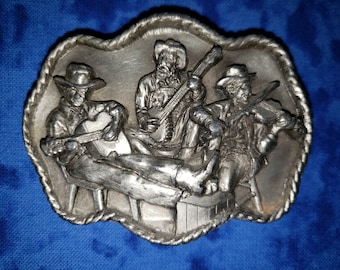 Country Blue Grass Music Belt Buckle -Siskiyou Buckle Co. 1983  & Belt