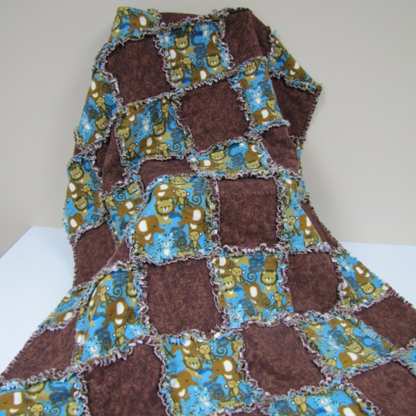 Handmade Safari/Jungle Rag Quilt C-23